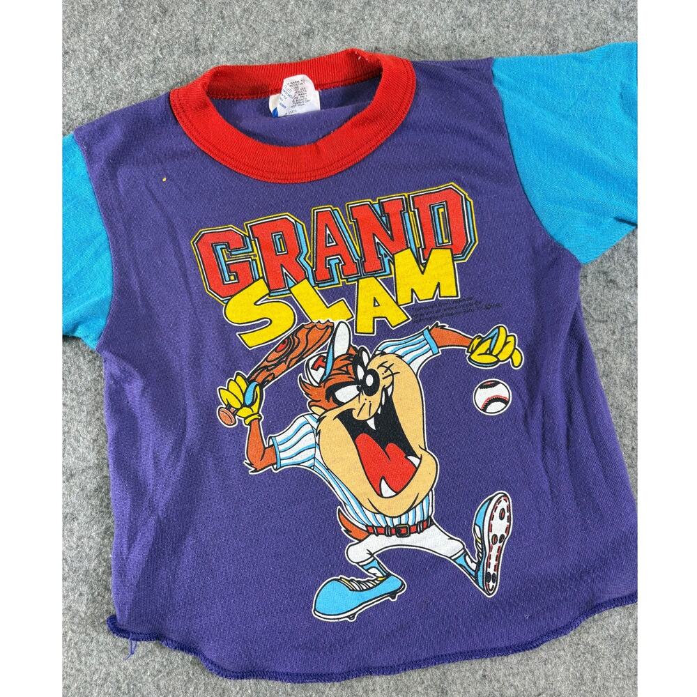 Vintage 90s Looney Tunes Taz Grand Slam Shirt Kids Size 7 Purple Single Stitch